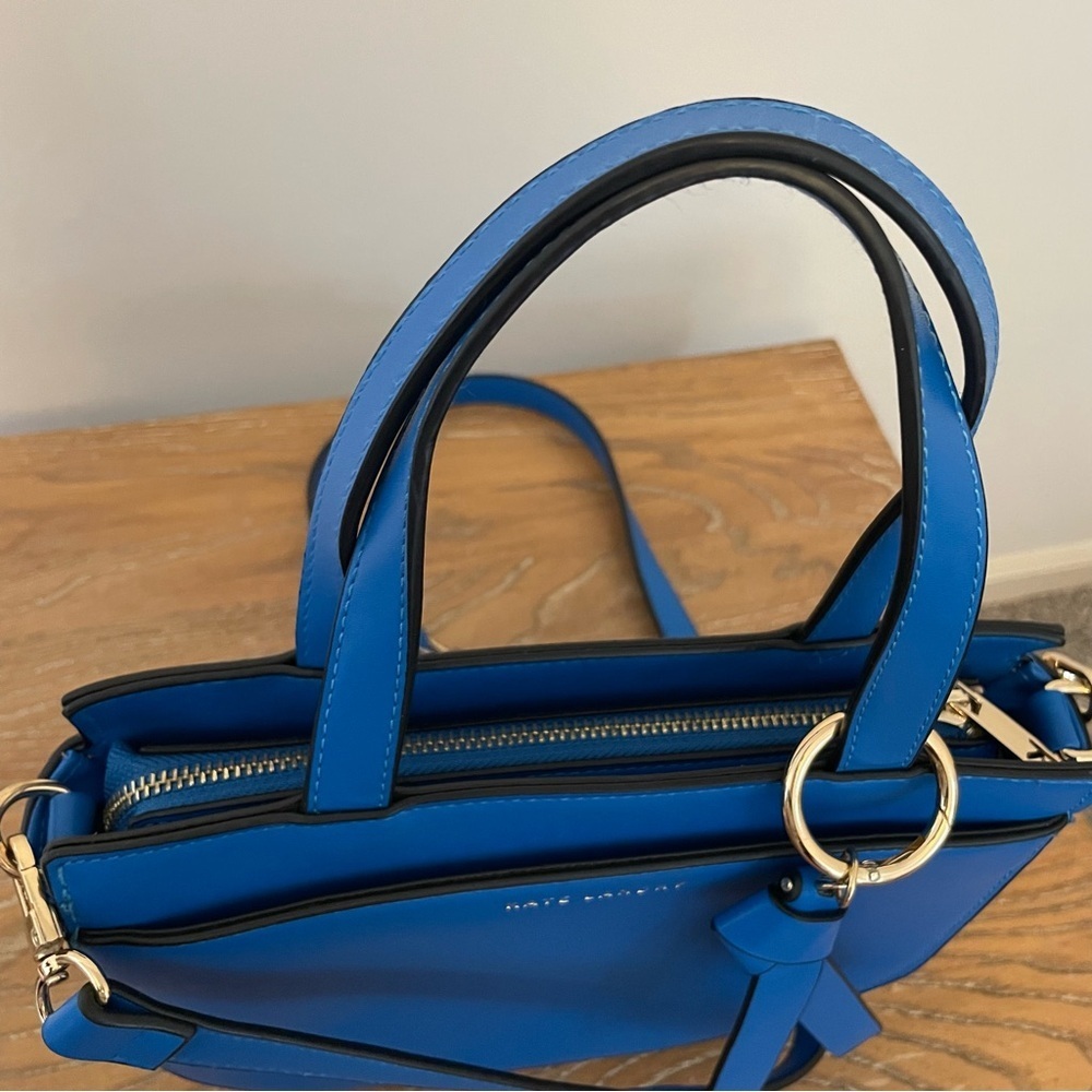 Kate Landry Blue and Gold Round Satchel Crossbody Handbag - Picture 2 of 10